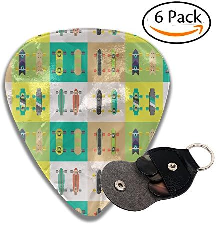 Colorful Skate Skateboard 351 Shape Classic Guitar Picks Ideal For Your Electric,Acoustic,Mandolin,Bass,Ukulele,Guitar (3 Gauges:0.46mm,0.71mm,0.96mm) 6-Pack