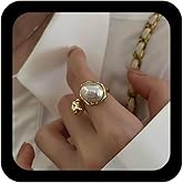 TseanYi Bohemia Pearl Open Ring Gold Baroque Pearl Finger Ring Vintage Irregular Pearls Open Knuckle Rings Wedding Geometric Pearls Stacking Rings Jewelry for Women