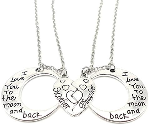I Love You to the Moon and Back Mother Daughter Moon Love Heart Necklace Pendant 2PC,Mother and Daughter Holiday Gifts