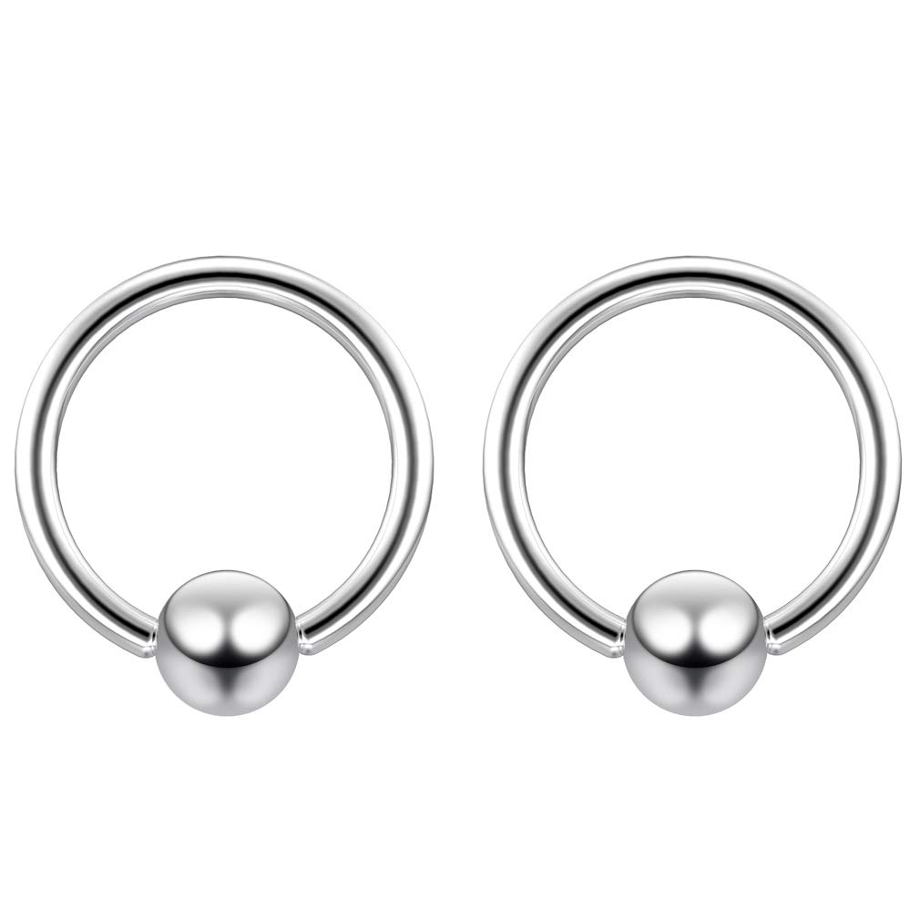 Evonix 2pc Surgical Steel 1mm 18g Ball Closure Ring Captive Bead Piercing Lip Tragus Septum Cartilage Navel Forward Helix Rook Nose Navel Bar Banana Conch - 6mm
