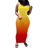 PINSV Women's Sexy Bodycon Tank Dress Basic Sleeveless Long Maxi Dresses Party Club Beach Sundresses