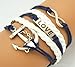 KMG Antique Silver Karma Infinity Bracelet Love Nautical Anchor Blue Rope Knit Weave