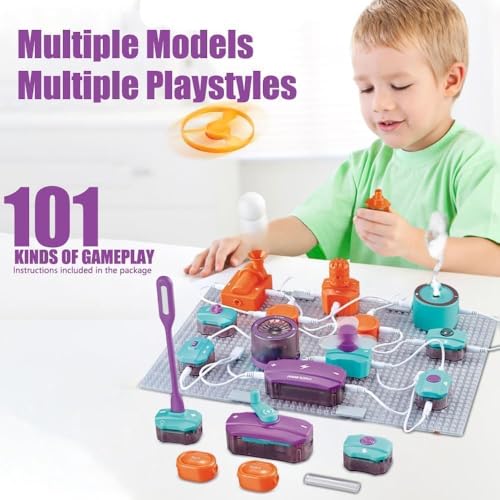 Electronic Circuit Set with 45 Circuit Blocks,101 Experiments to Learn Electricity, DIY Electronic Exploration Kit, STEM Educational Toys for Kids Ages 3+