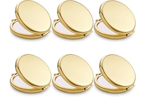 QUSTGO Compact Mirror, Pocket Travel Makeup Mirror for Purse, Metal Round Shell, 2-Sided 1X/2X Magnifying, Portable, Folding, Handheld, Gold, 6 Pack