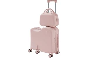 TABU Ride-on Luggage with Portable Bag for Kids，Hardshell Carry On Suitcase with Hidden Cup Holder, Foldable Pedal,Type-C & USB Interface, TSA Lock, 6-Spinner Wheels, Pink
