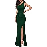 MUSHARE Women's One Shoulder Sleeveless Bodycon Mermaid high Split Cocktail Long Formal Dress