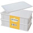 L'Oro Del Sud Home Refrigerator Size, Dough Proofing Box Tray (2 Pack + 1 lid), White Stackable, Commericial Grade, Pizza Proofing Dough Pan with Lid (16 inch x 12 inch x 4 inch), Made in Italy