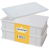 L'Oro Del Sud Home Refrigerator Size, Dough Proofing Box Tray (2 Pack + 1 lid), White Stackable, Commericial Grade, Pizza Pro