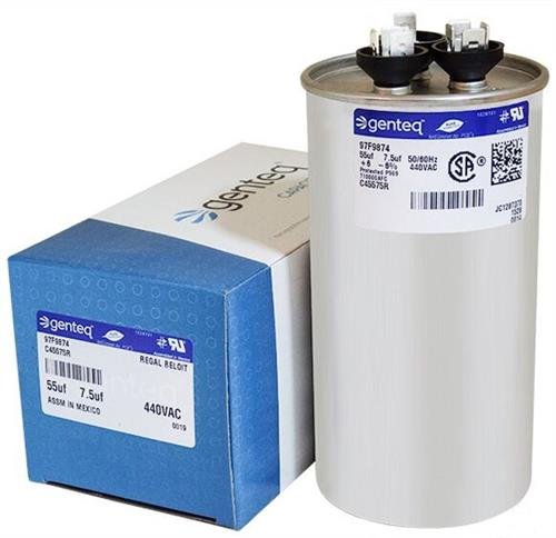 Comfortmaker - 55 + 7.5 uF MFD x 440 VAC Genteq Replacement Dual Capacitor Round # C45575R / 97F9874