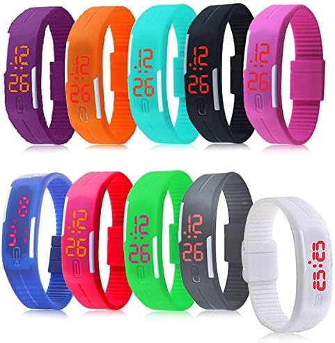 Ryanwayland Gift Pouch Top New Lots of 10 Silicone Rubber Gel Jelly Unisex LED Wrist Watch Bracelet