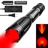 AhomePlay Waterproof Tactical Flashlight - CREE XP-G R5 LED, 300 Lumen, 5 Modes, Adjustable Focus, Rechargeable 18650 Battery and Charger Included - Red Light