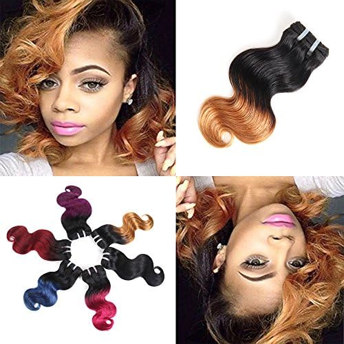BRIANA Ombre Body Wave Hair Extensions 100% Unprocessed Brazilian Virgin Human Hair 4 Bundles/package 10" Double Wefts Weave (natural color to light auburn)