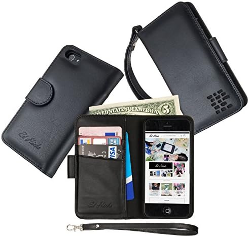 Luxury FULL Wallet iPhone SE 5 5S Case in Real Nappa Soft Leather, "All in One" Cover with 2 Note Pockets, 3 Card or ID Slots &amp; Detachable Strap. The Royale in Mars Black. LAUNCH OFFER