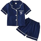 JWWN Toddler Boys Girls Summer Pajamas Short Set Baby Button Down Sleepwear, Little Kids Sleep Shirt & Shorts 2Pcs PJ Set