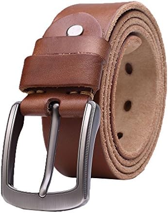 JINGIS KHAN Men's Genuine Leather Belt Handmade Soft 38mm Wide With Pin Buckle
