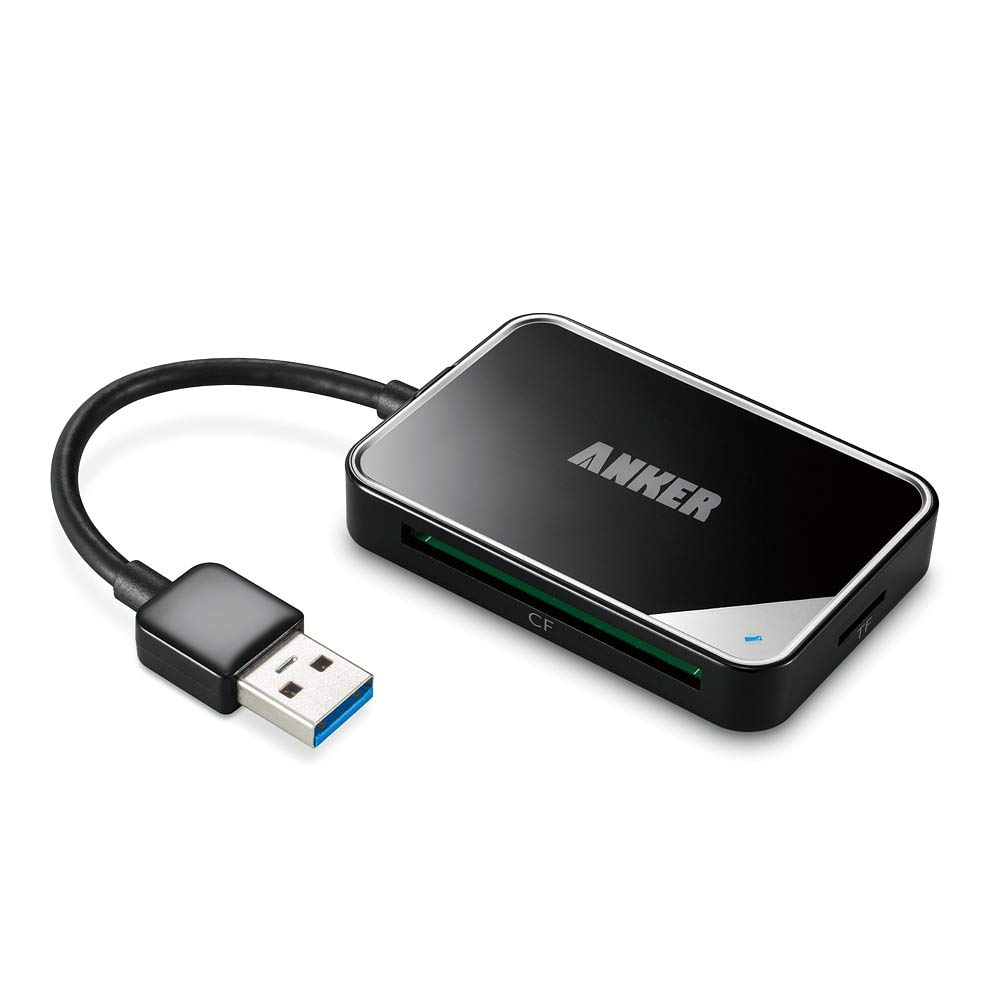 Anker 4-Port USB 3.0 Portable Card Reader for SDXC, SDHC, SD, CF, High-Speed CF (Udma), MS, Micro SDXC, Micro SDHC and Micro SD Cards