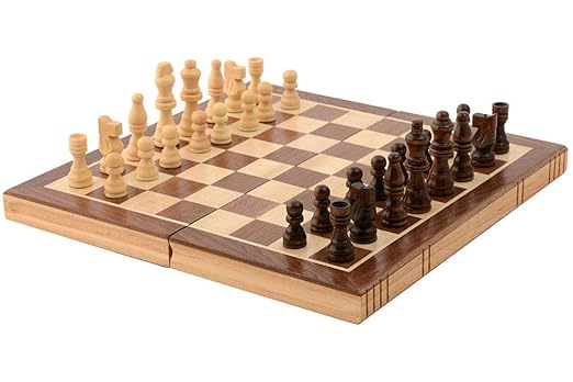 Shoro 12x 12 Collectible Foldable Wooden Chess Game Board Set with Crafted Wood Pieces (Non-Magnetic)