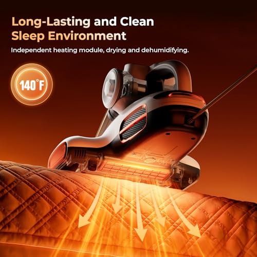 JIGOO T600 Anti-dust Vacuum Cleaner for Mattresses with UV Light and Vibration, 700W 15kpa Eliminates 99.9%, LED Display, 5s Fast Heating Dust Collector, Silent Design 72dB without Noise