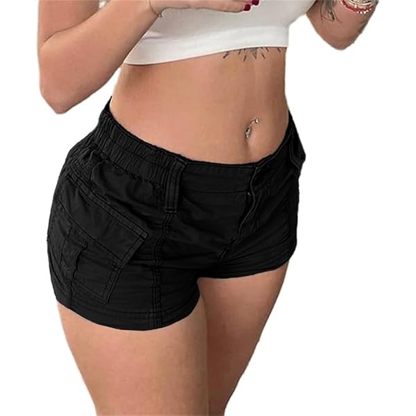Short Cargo Pour Femme Style Y2K Egirl - Taille Basse Élastique, Poches - Vintage Streetwear Harajuku