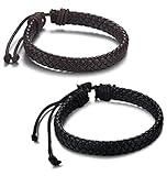 FIBO STEEL Braided Leather Bracelet for Men Women Cuff Bracelet Adjustable 7.0-9.1 inches Brown Black