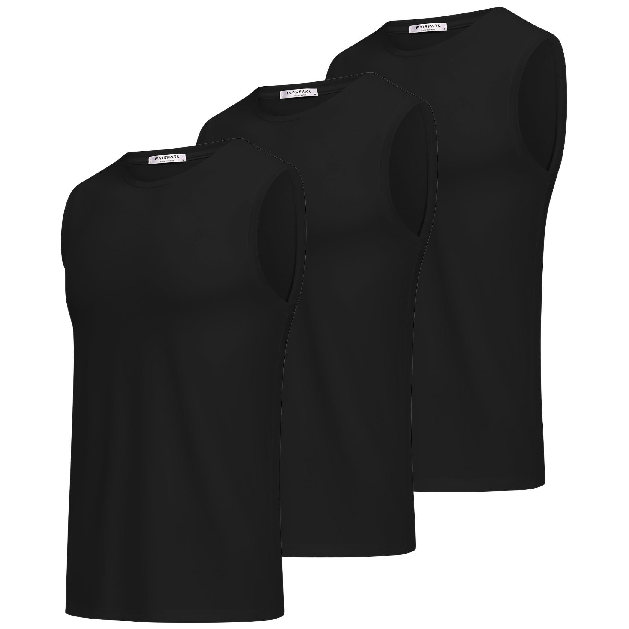 PINSPARK Men's 3 Pack Workout Tank Tops Gym Sleeveless Shirts Quick Dry Training Muscle Shirts for Men