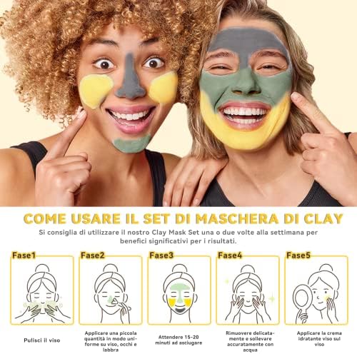 ANAiRUi Maschera Viso Curcuma - Maschera All'argilla Disintossicante Tè Verde - Maschera Fango Mar Morto, Maschere Set Spa, Purificante e Esfoliante e Idratante, 210g