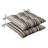 Pillow Perfect Indoor/Outdoor Striped Tufted Seat Cushion, Black/Beige
