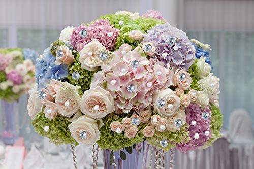 Senkary 300 Pieces Corsages Pins Flower Pins Floral Pins Diamond Crystal Pins Pearl Pins Straight Head Pins Wedding Bouquet Pins, 3 Styles