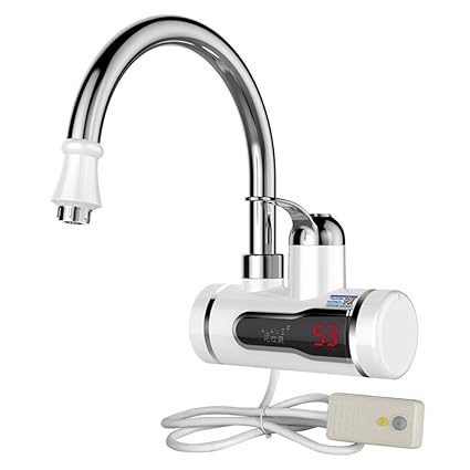 220V Instant Tankless Electric Hot Water Heater Faucet Kitchen Instant Heating Tap Water Faucet with LED Digital Display(lateral inflow+ Leakage Protection Plug)