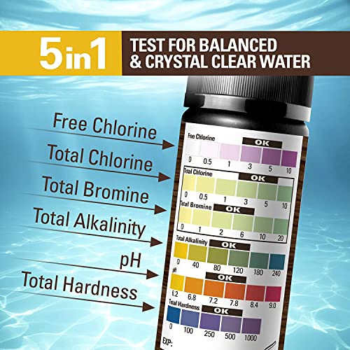 Spa and Hot Tub Test Strips 5 Way Chemical Testing Strip Kit Tester for Chlorine & Bromine
