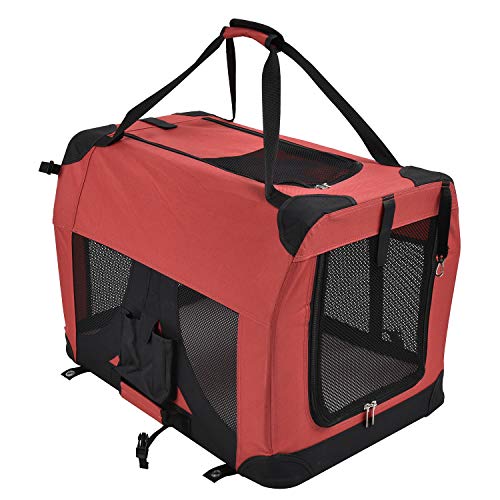 LEMKA Foldable Soft Dog Crate,Dog Soft Kennel for Indoor & Outdoor Use,Soft Sided Folding Collapsible Travel Carrier with Straps,Fleece Mat and 4 Zipper Panels
