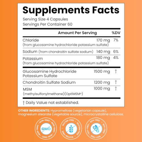 Doctor's Best Glucosamine Chondroitin Msm with OptiMSM Capsules, Supports Healthy Joint Structure, Function & Comfort, Non-GMO, Gluten Free, Soy Free, 240 Count (Pack of 1)
