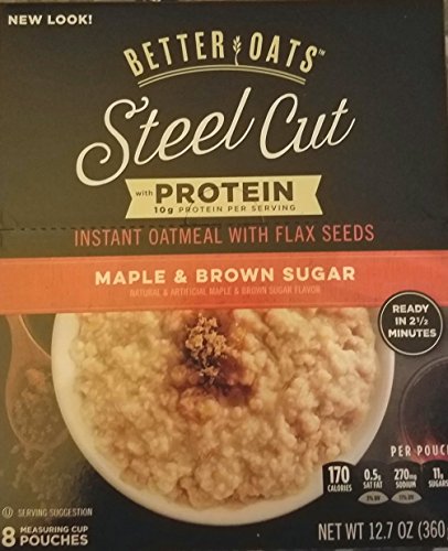 Photo 1 of ***BB NOV/03/2025*** *** PACK OF 6*&**Better Oats Steel Cut Protein Oatmeal with Flax Seeds, 8 Instant Maple and Brown Sugar Oatmeal Packets, 12.7 oz Pack