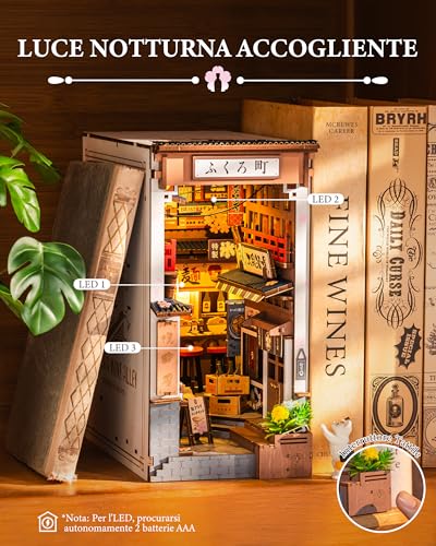 Rolife Book Nook DIY Miniature Kit to Build Booknook Sakura Wine Alley 3D Wooden Puzzle with Lights Decoration Bookcase Home Modeling to Build Adults Diorama Model Making
