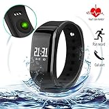 Fitness Tracker with Replacement Band Waterproof Heart Rate Monitor Call Remind Wireless Pedometer Activity Tracker for Women, and Men (Black + Blue Band)