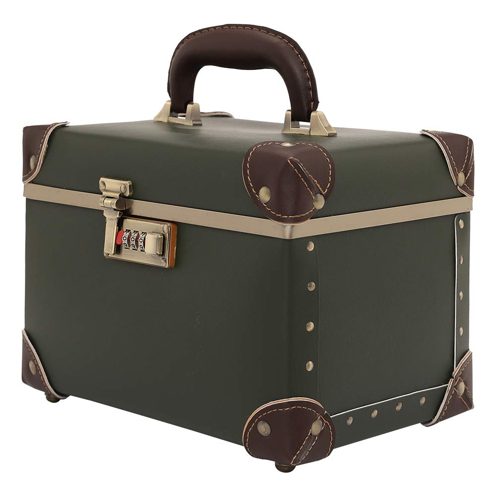 urecity Portable Makeup Train Case Cosmetic Organizer Case Leather Storage Box with Combination Lock (15", Green)