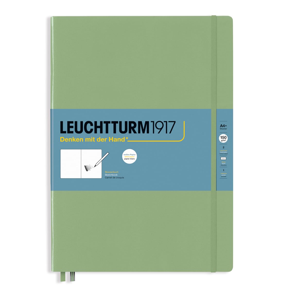 LEUCHTTURM1917 370348 Sketchbook Master (A4+), Hardcover, 112 Pages (150 g/sqm), Plain, Sage