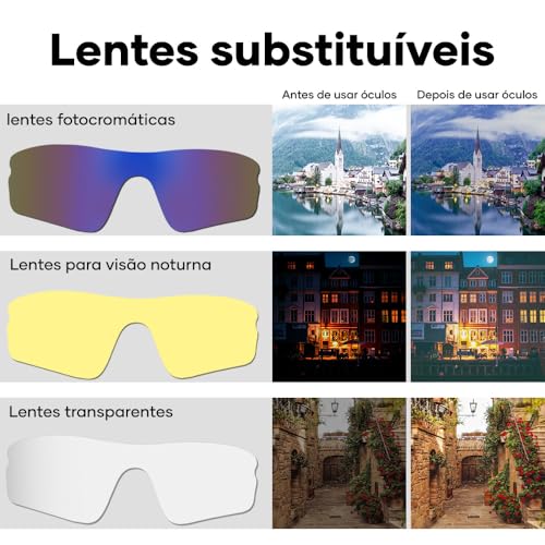 Trailabo Óculos de Sol Esportivos, Óculos de Ciclismo, Proteção UV, com Lentes Âmbar e Cinza, Polarizadas, Adequadas para Ciclismo, Corrida e Atividades ao Ar Livre