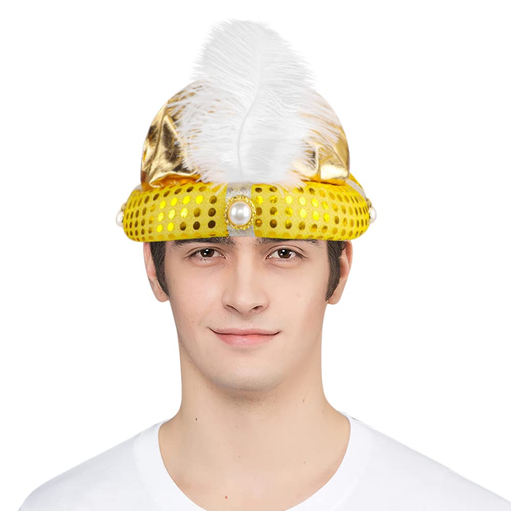 IBLUELOVER Aladdin Sultan Hat Gold King Hat Sultan Osman Fancy Dress Aladdin Prince Cap Arab Prince Costume Cap1920s Carnival Theme Party Headpiece
