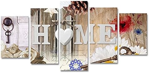 Heart of Love Home Art Abstract Flower Painting Print on Canvas Modren Artwork Picture for Bedroom Wall Decor 5 Panels a Set