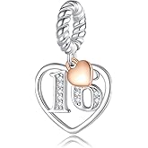ABAOLA Number Dangle18 Years of Love Cubic Zirconia Charm in 925 Sterling Silver,Number pendant with Rose Gold Heart fits Pandora Bracelet