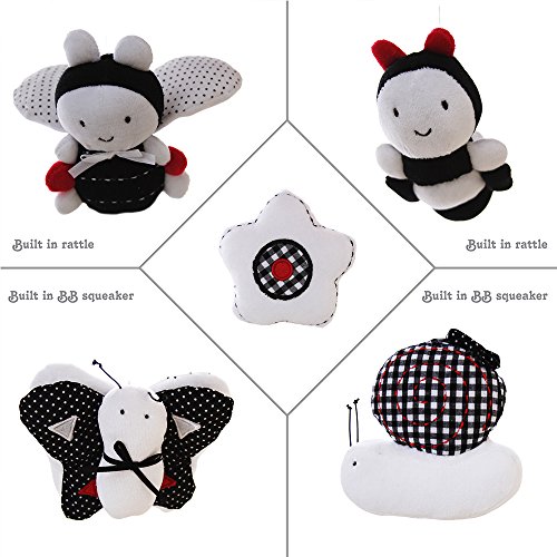 SHILOH Baby Infant Crib Stroller Mobile Hanging Rattles Set 5 PCS (White & Black)