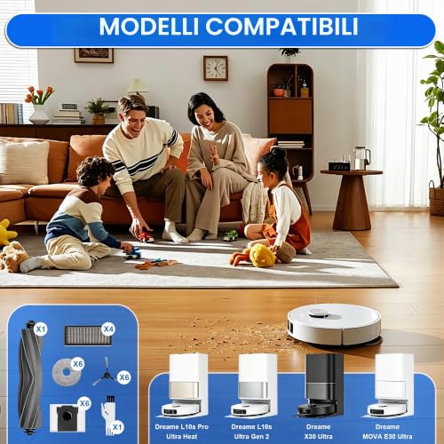 24 Pieces Robot Vacuum Cleaner Accessories for Dreame L10S Pro Ultra Heat, L10S Ultra Gen 2, X30 Ultra, X40 Ultra, Includes Main Brush, Side Brushes, Fáciles de Instalar y Reemplazar
