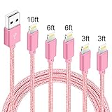 5 Pack (3ft,3ft,6ft,6ft,10ft) Nylon Braided Charging Cord Charger Compatible with PhoneX/8/8Plus 7/7 Plus/6s/6s Plus/6/6 Plus/5s/55se,Pad,Pod-Rose1