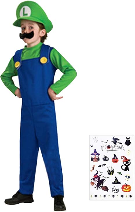 Amazon Luzly ルイージ コスプレ キッズ 衣装 こども 子供 服 帽子 Kids 緑 S キッズコスチューム おもちゃ