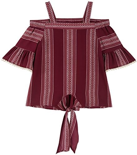 Monteau Girl Big Girls Stripe Off the Shoulder Top Medium (10-12) Burgundy red/white
