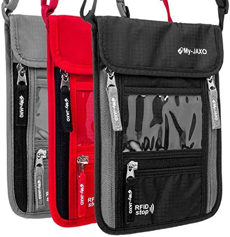 My-JAXO Premium Family Travel Neck Pouch Wallet Safety Passport Holder Keep Cash And Documents Safe for Men and Women Peace Of Mind on your Travel with RFID Blocking Black, Grey, Red 2 My-JAXO Premium Family Travel Neck Pouch Wallet Safety Passport Holder Keep Cash And Documents Safe for Men and Women Peace Of Mind on your Travel with RFID Blocking Black, Grey, Red