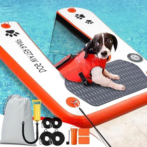 Dog Water Ramp Extra Wide Water Ramp Pool Ladder, Float Puppy Plank for Pool, Dock & Boat, Pet Ramp with Non-Slip Upgraded Steps, Water Ramp Ladder for 68 kg Dogs Climbing