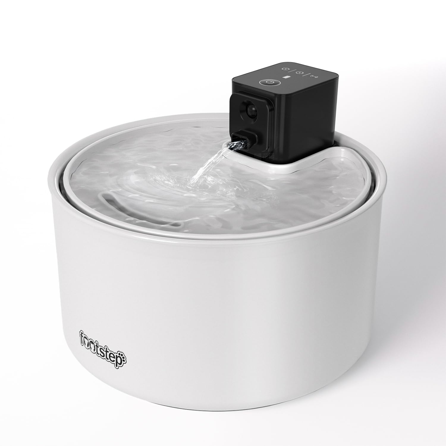 Footstep 自動給水器 猫 セラミック フィルター 水飲み器 3.5L大容量 ワイヤレスポンプ 3つの給水モード 赤外線検知モード 省エネ設計 節水設計 静音 室内用 お手入れ簡単 ABS 活性炭 イオン交換樹脂 (ホワイト, Ｍ)