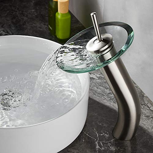 RODDEX Waterfall Bathroom Faucet Glass Single Handle Solid Brass Basin